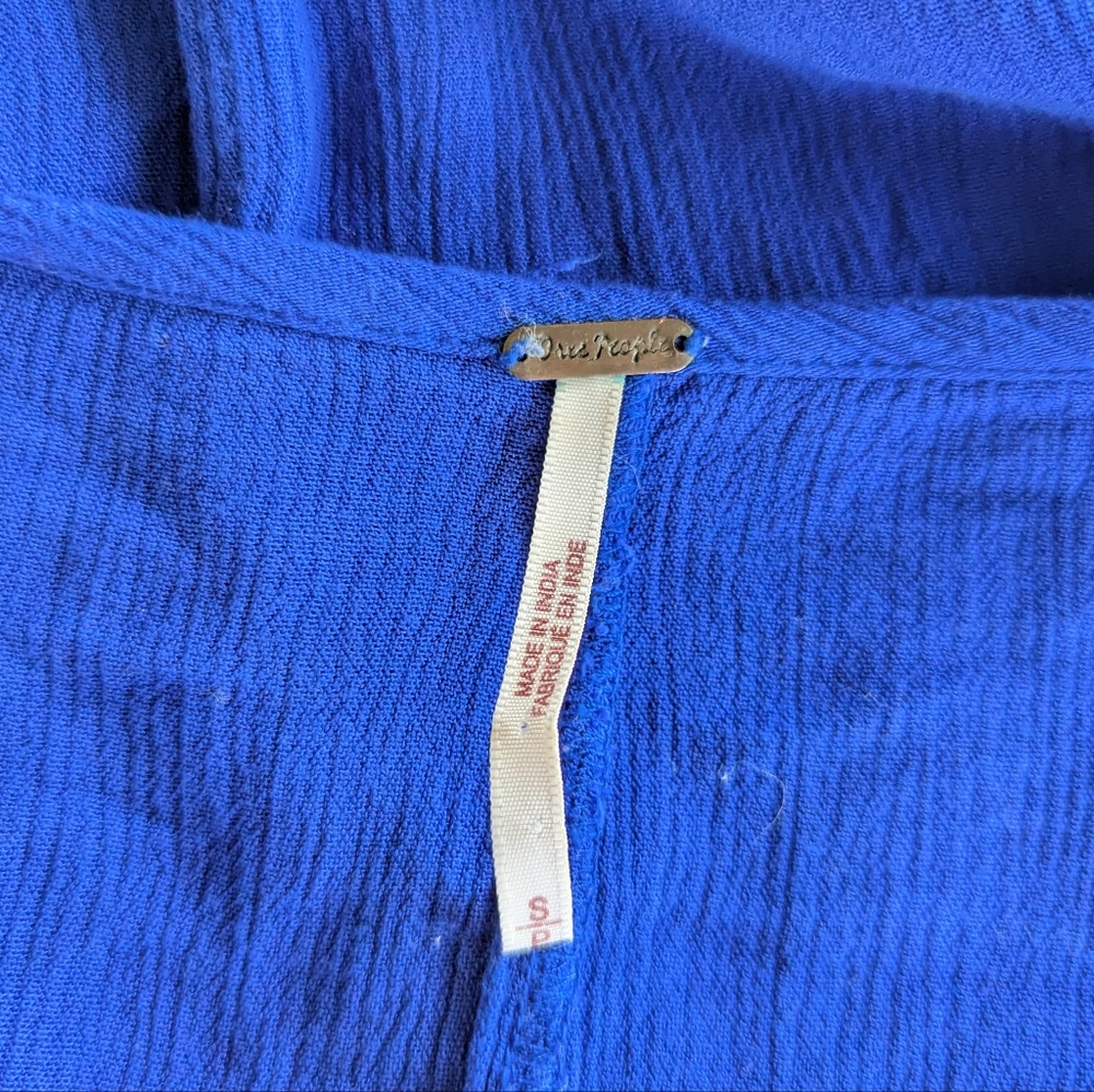 Free People Royal Blue Embroidered Floral Boho Mini Dress - Picture 5 of 13